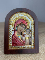 Казанская БМ, икона арочная, красное дерево, эмаль 86х112