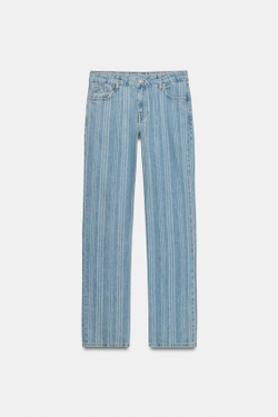 ZARA ДЖИНСЫ Z1975 STRAIGHT С ЗАНИЖЕННОЙ ПОСАДКОЙ И ПОЛОСКАМИ, ВЫЦВЕТШИЙ СИНИЙ