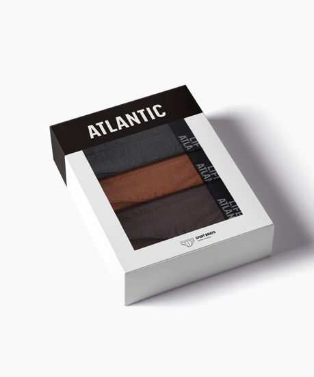 Мужские трусы (3шт) слипы спорт Atlantic 3MP-209, хлопок, темно-серый меланж + медно-багряный меланж + коричневый меланж