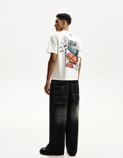 BERSHKA Футболка с принтом Cars, белый