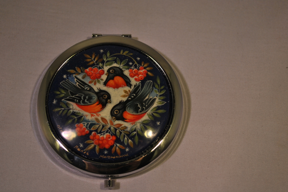 Зеркало с росписью Палех"Снегири" (худ. Митюнина)