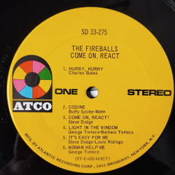 Винтажная виниловая пластинка LP The Fireballs Come On, React (USA 1969)