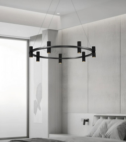 Подвесная люстра из чёрного травертина с кольцевой формой.