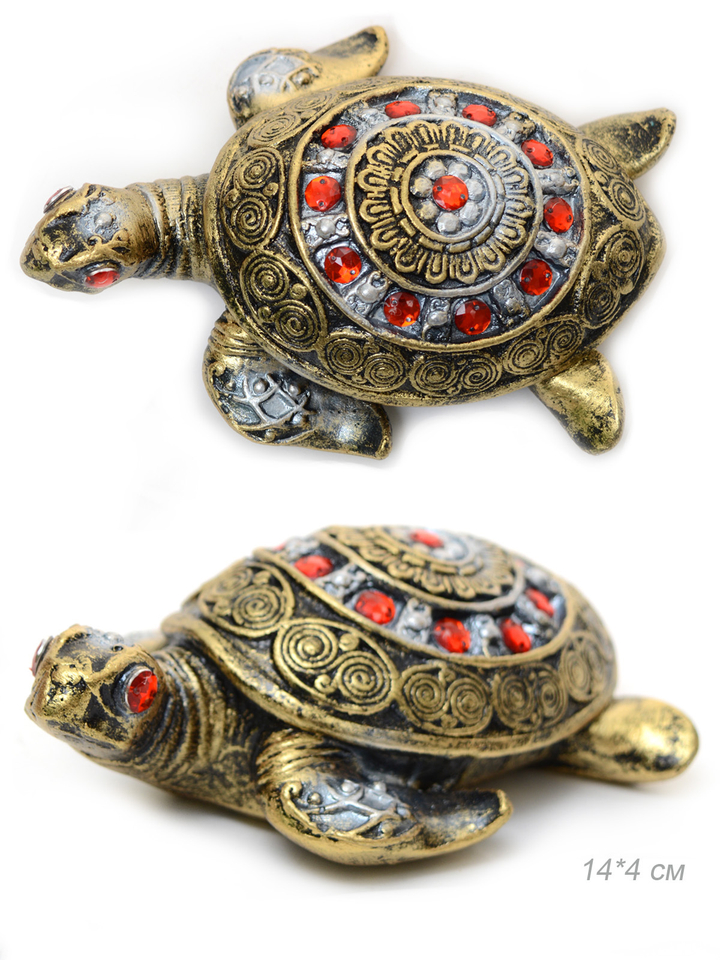 Статуэтка Черепаха цвет золотистый, красные стразы 4,5 см