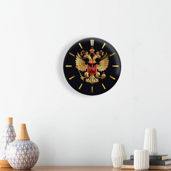 Настенные часы "Герб России двуглавый орел rf28", золото на черном Декор для дома, подарок