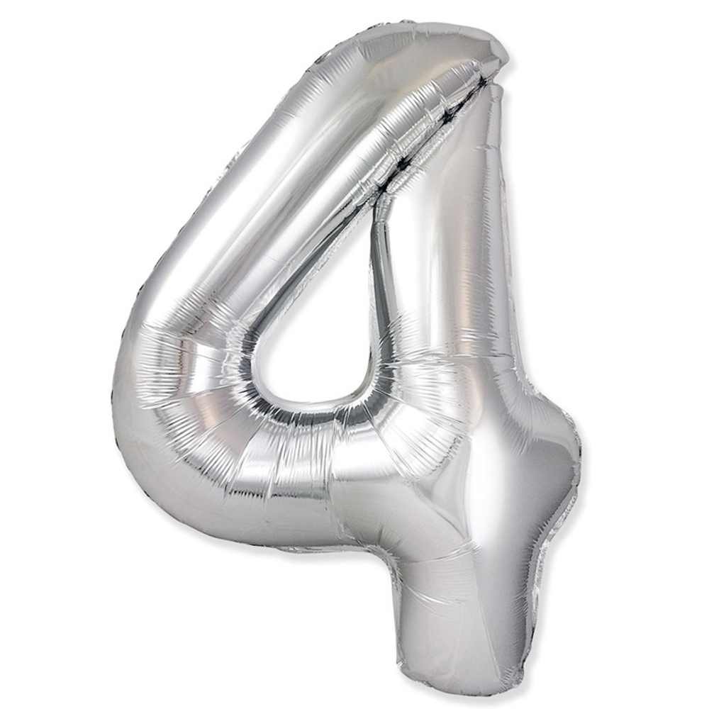 Шар фольгированный Цифра 4 101 см (Серебряный)