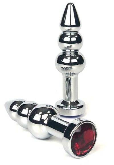 Серебристая анальная ёлочка с красным кристаллом - 11 см. (Цвет: красный)
