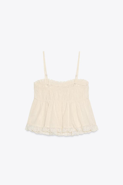 ZARA ТОП С ЭЛАСТИЧНОЙ ДЕТАЛЬЮ И ВЫШИВКОЙ, РОЗОВАТЫЙ