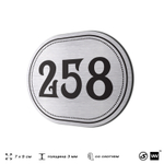 Номерок на дверь квартиры 258, для кабинета, офиса, шильдик 9 х 7 см, серебристый, Айдентика Технолоджи