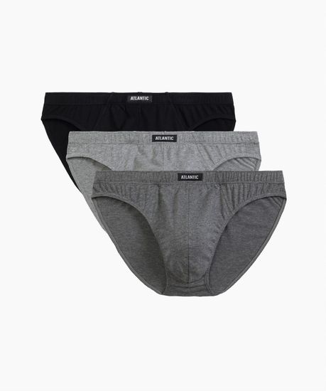 Мужские трусы (3шт) слипы спорт Atlantic 3BMP-322, хлопок, черный + серый меланж + темно-серый меланж