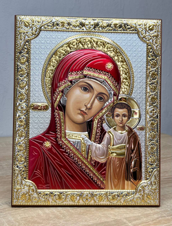 Казанская БМ, икона прямоугольная без рамки, красное дерево, эмаль 175х225