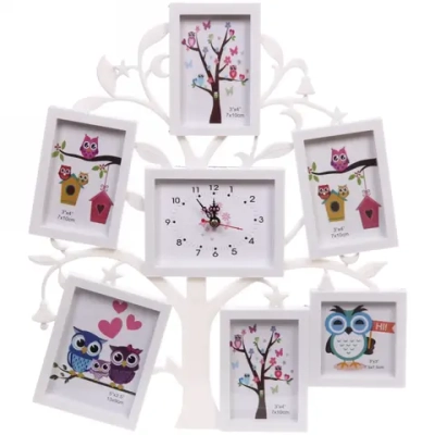 Фоторамка-коллаж 36*32см «Дерево», цвет белый, на 6 фото, пластик, с часами
