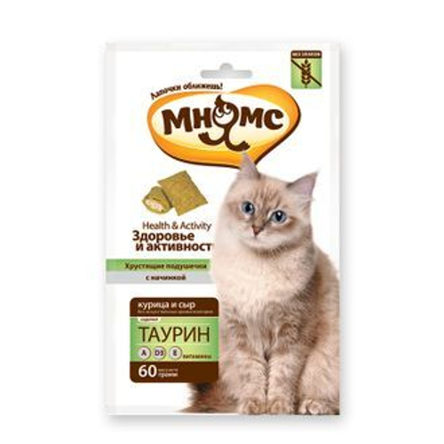 Мнямс Лакомство для кошек Хрустящие подушечки с курицей и сыром "Здоровье и активность",  60 г