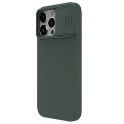 Чехол с MagSafe и с шелковистым покрытием темно-зеленого цвета (Foggy Green) от Nillkin для iPhone 15 Pro Max, серия CamShield Silky Magnetic Silicone Case