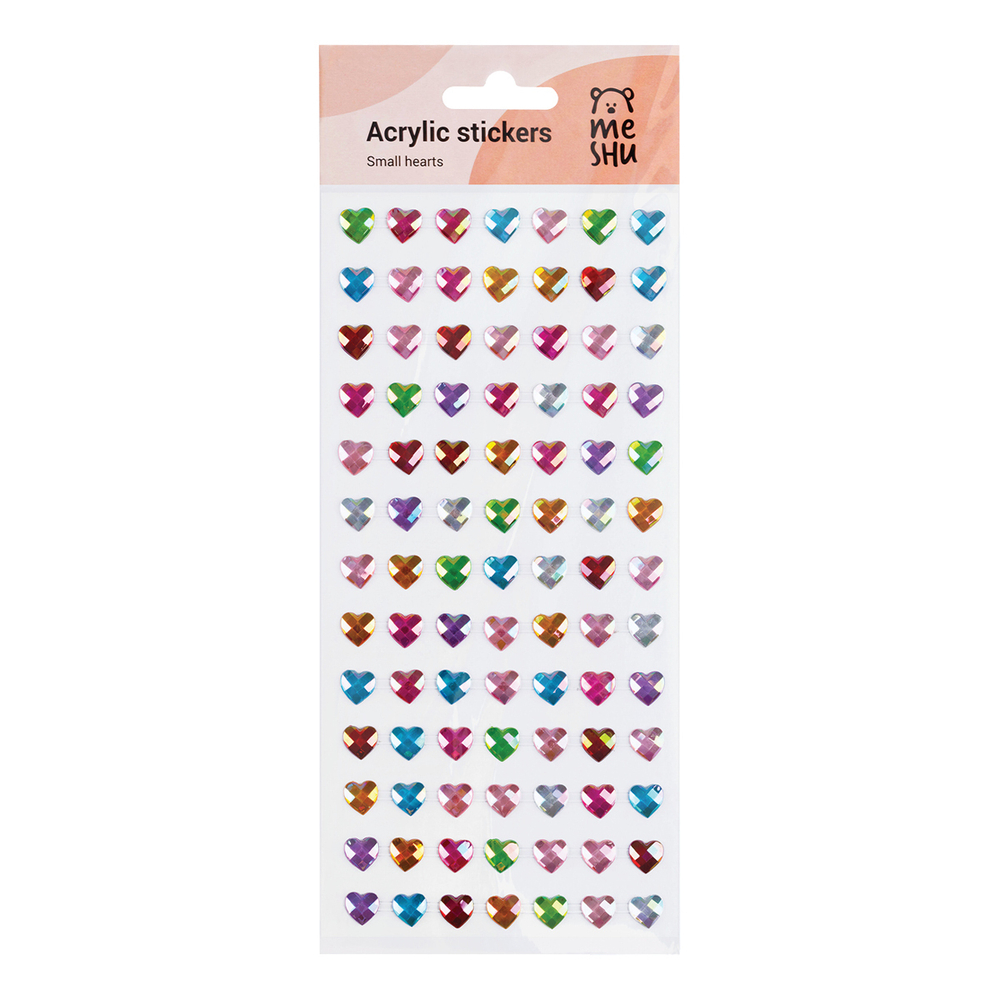 Наклейки акриловые MESHU "Small hearts", 25*10см, стразы, 91 наклейка, инд. уп., европодвес