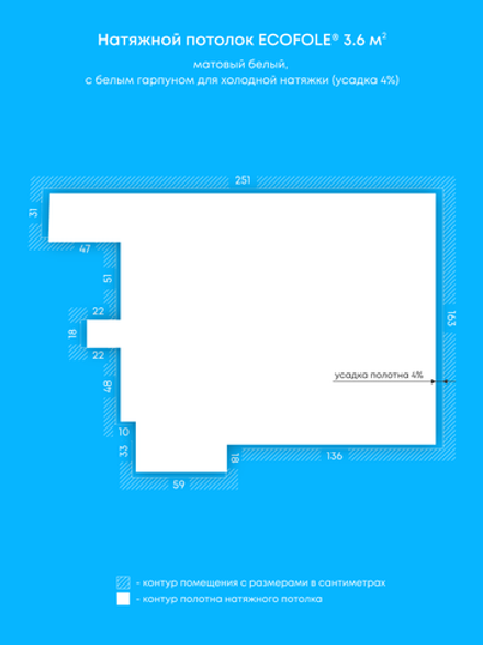 Матовый натяжной потолок 3.6 м2