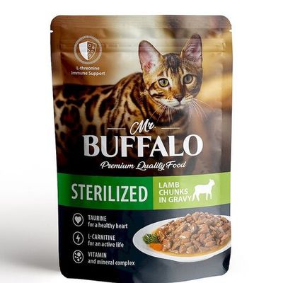 Влажный корм для кошек Mr.Buffalo STERILIZED с ягненком в соусе, Пауч 85 г