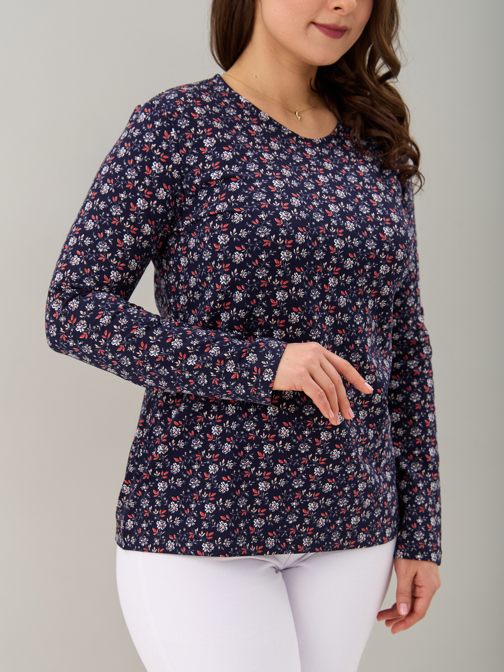 Лонгслив ЛНкл-081/синий-краснаяветочка