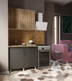 Кухня Грейс 1.0м (корпус белый/дуб канадский; карбон вулкан) 38мм дуб бунратти