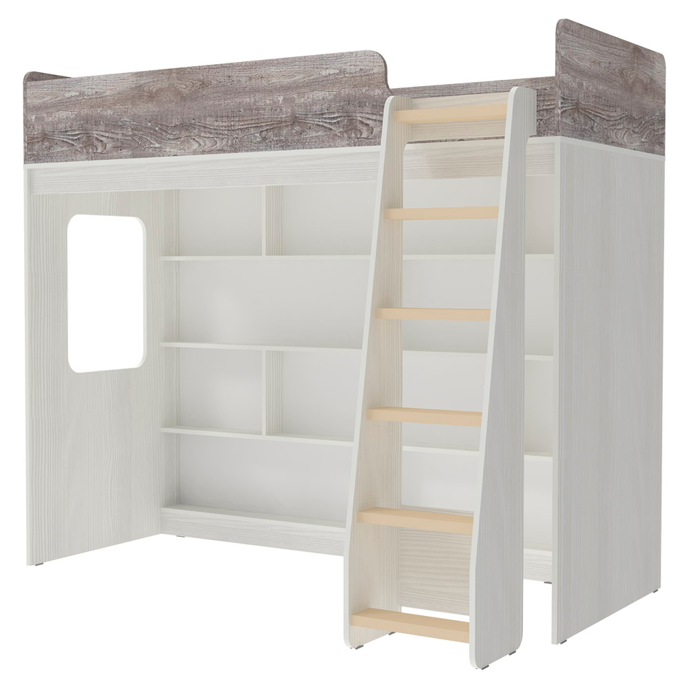 Кровать-чердак КарИВи Л-C601.2 80х190 Белое Дерево Бетон