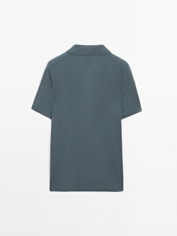 Massimo Dutti Футболка-поло в рубчик, синеватый