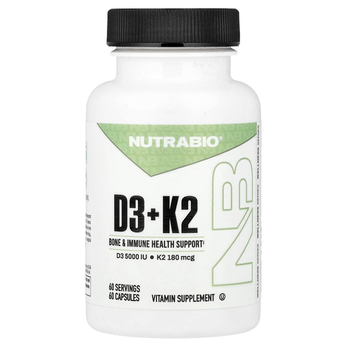 NutraBio, витамины D3 и K2, 60 капсул