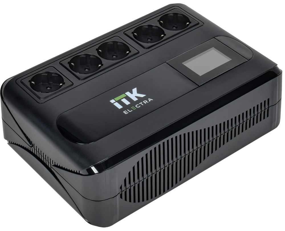 ITK ELECTRA LT5 ИБП однофазный линейно-интерактивный 1000ВА/600Вт 5хSchuko LCD дисплей АКБ 1х9AH USB+USB Charge RJ45/11