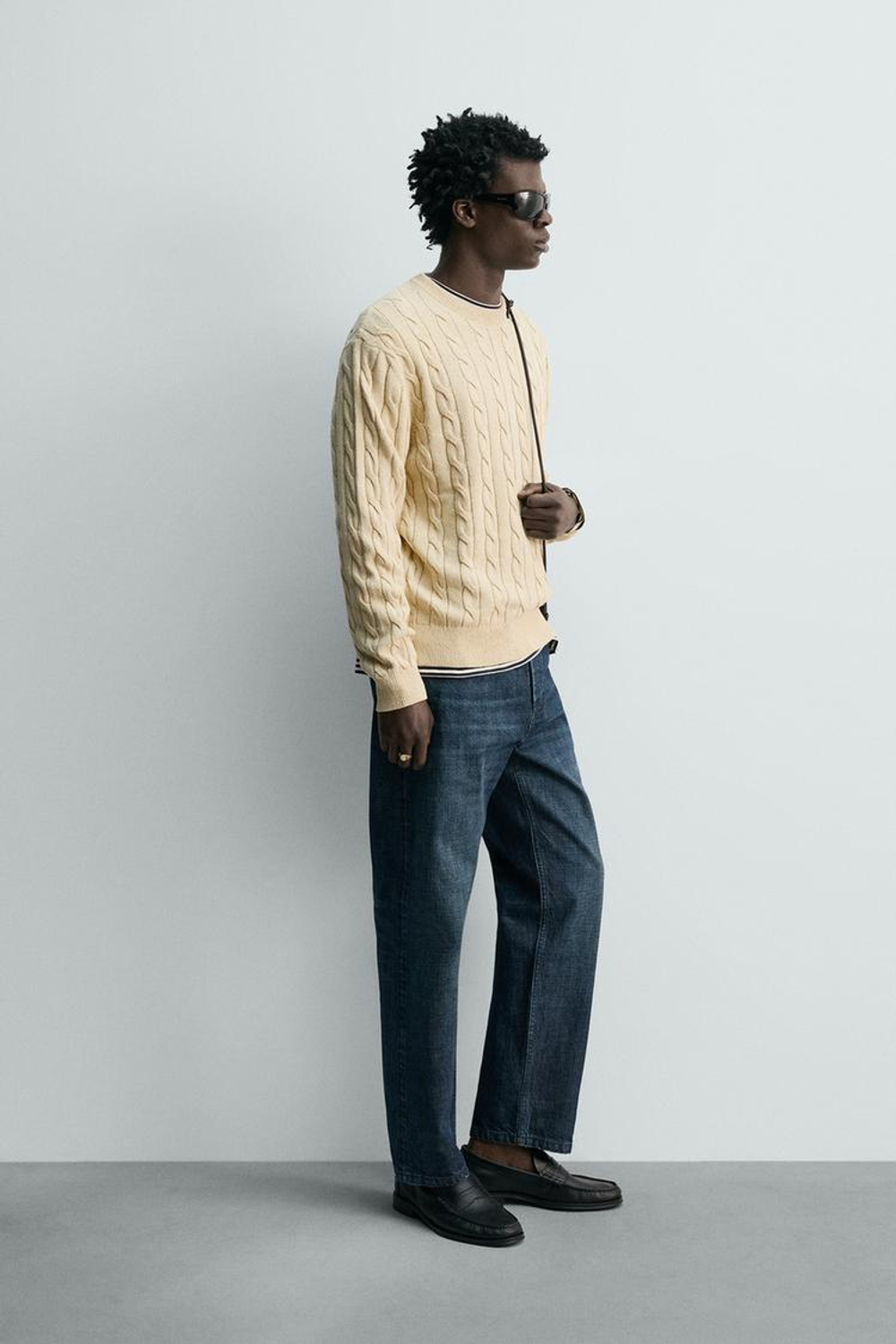 ZARA СВИТЕР ИЗ СМЕСОВОГО ХЛОПКА С УЗОРОМ «КОСЫ», ВАНИЛЬНЫЙ