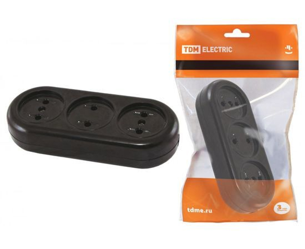 Колодка для удлинителя электрическая TDM Electric / ТДМ Электрик SQ1806-0103 Ретро карболит без заземления, 2 гнезда, 2P, черная, 250В, 16А, IP20 / блок розеток