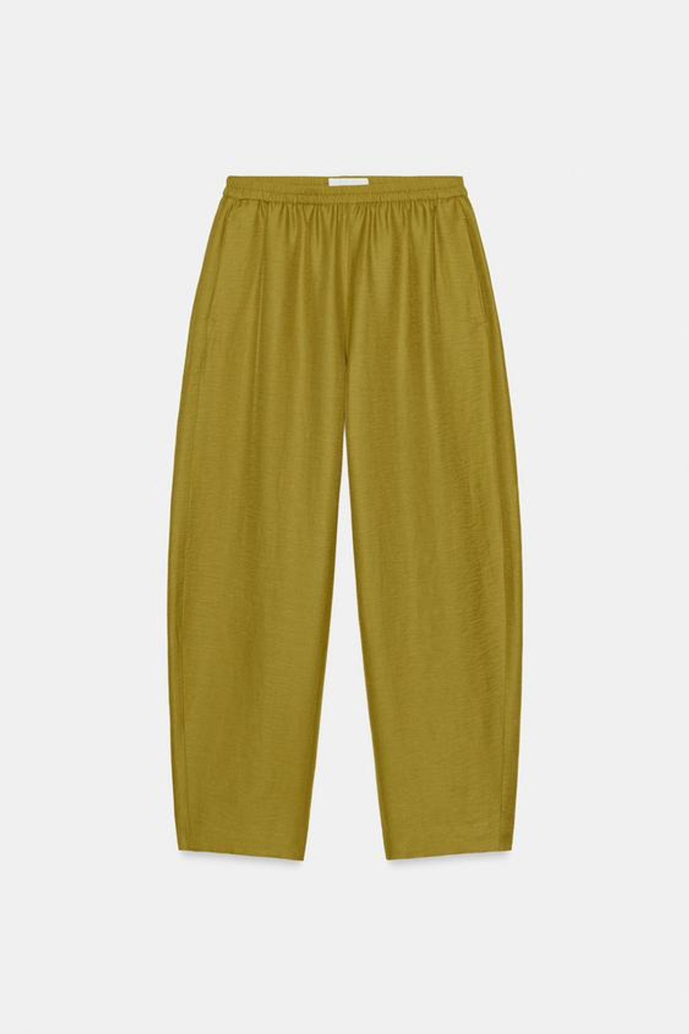 ZARA БРЮКИ BARREL ИЗ ЛЬНА, ЦВЕТ ОЛИВКОВОГО МАСЛА