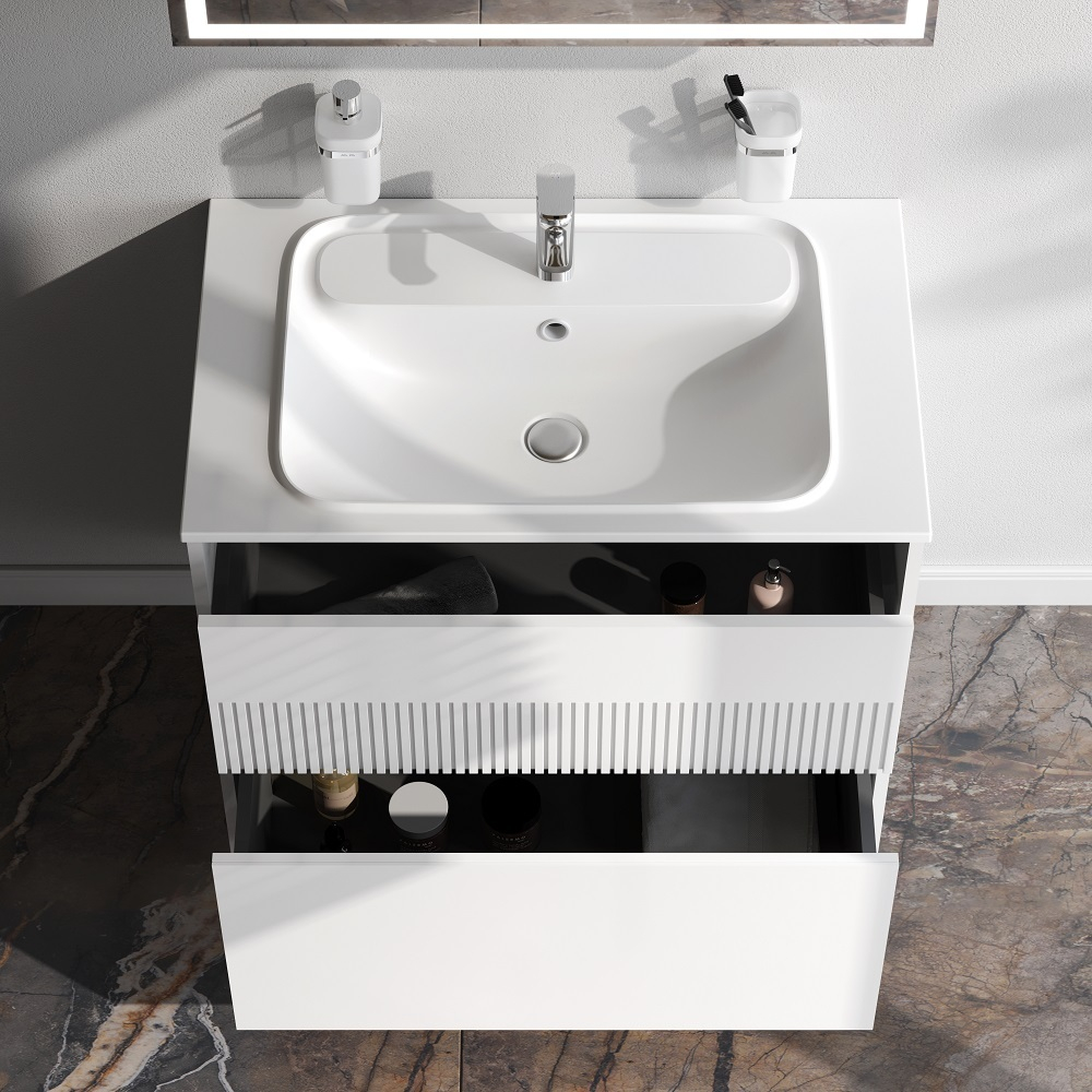 База под раковину, 2 ящика, 80 см, белый матовый