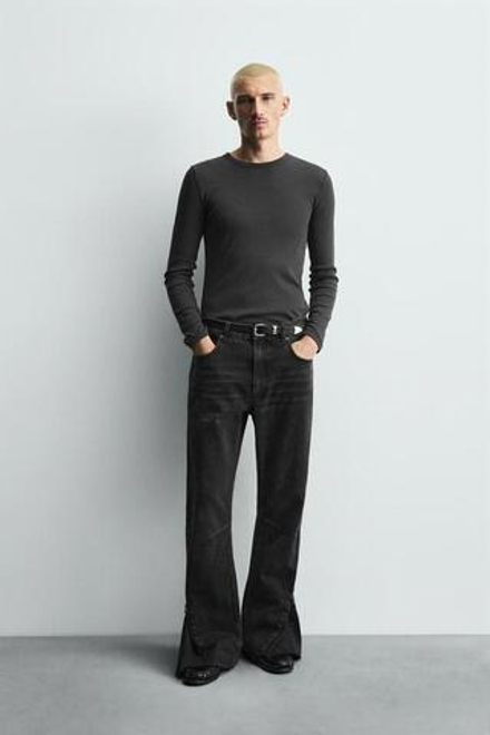 ZARA ДЖИНСЫ FLARE FIT С МОЛНИЯМИ, УГОЛЬНЫЙ