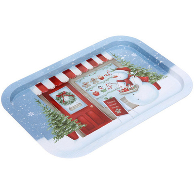 Поднос жестяной 34*23см «Снеговик у пекарни»