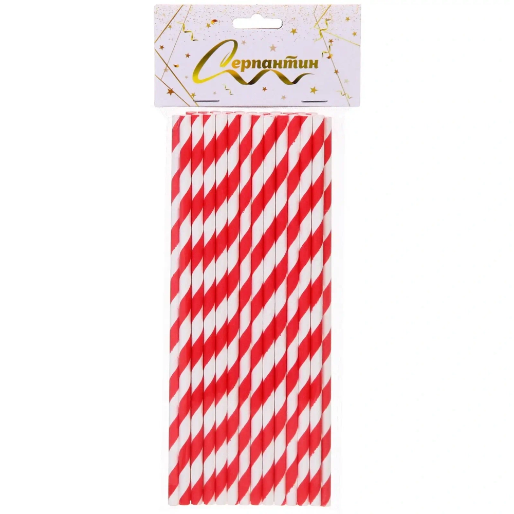 Трубочка для коктейля «Праздник» 19,5 см d-6 мм (набор 25 шт), Красный