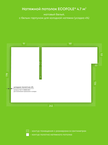 Матовый натяжной потолок 4.7 м2