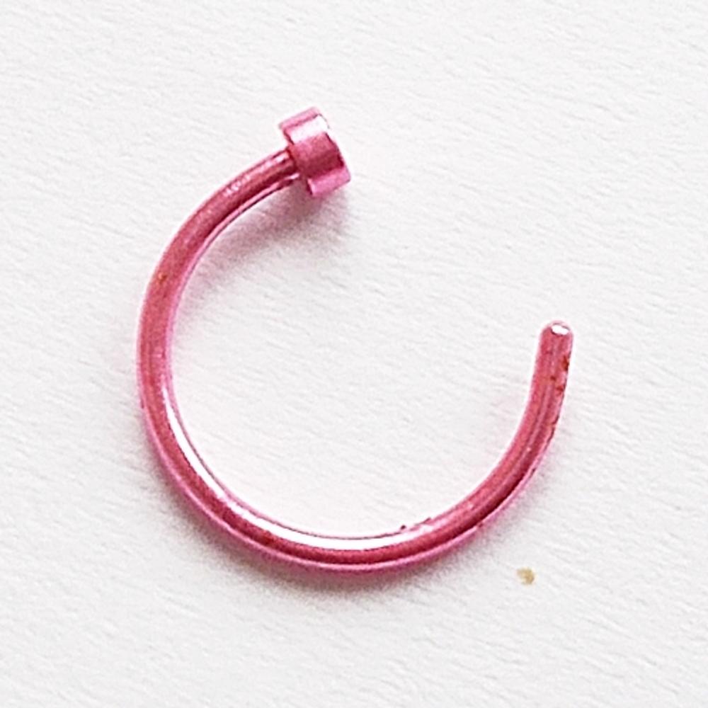 Кольцо с фиксатором для пирсинга носа. Медицинская сталь, розовое. 1 шт