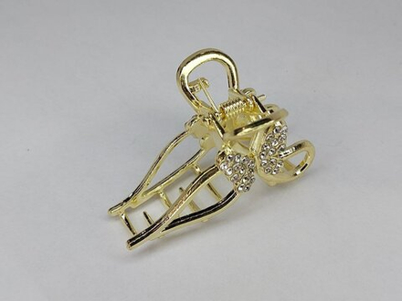 Заколка Краб "Бантик" со стразами.  Для коротких волос. Золото. Усиленная.