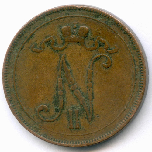 10 пенни 1897 год. Россия для Финляндии (Вензель Николая II). VF