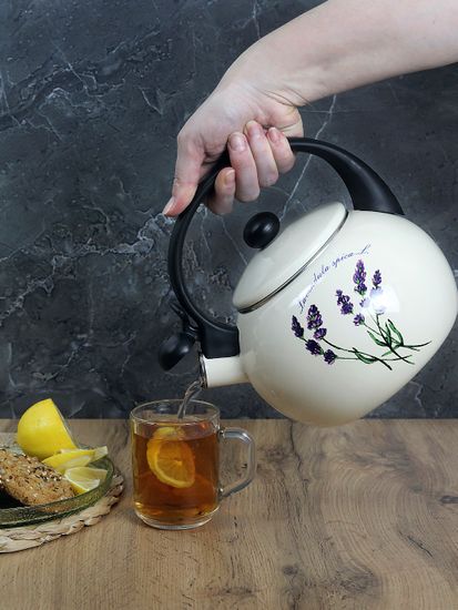 Чайник 2,2 л. эмалированный со свистком Kamille KM 1033 с черной бакелитовой ручкой