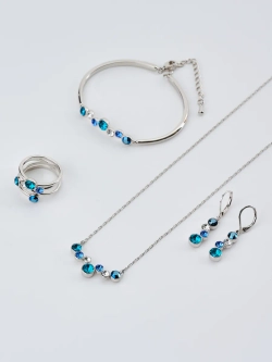 Жесткий браслет Эльза с синими камнями Swarovski