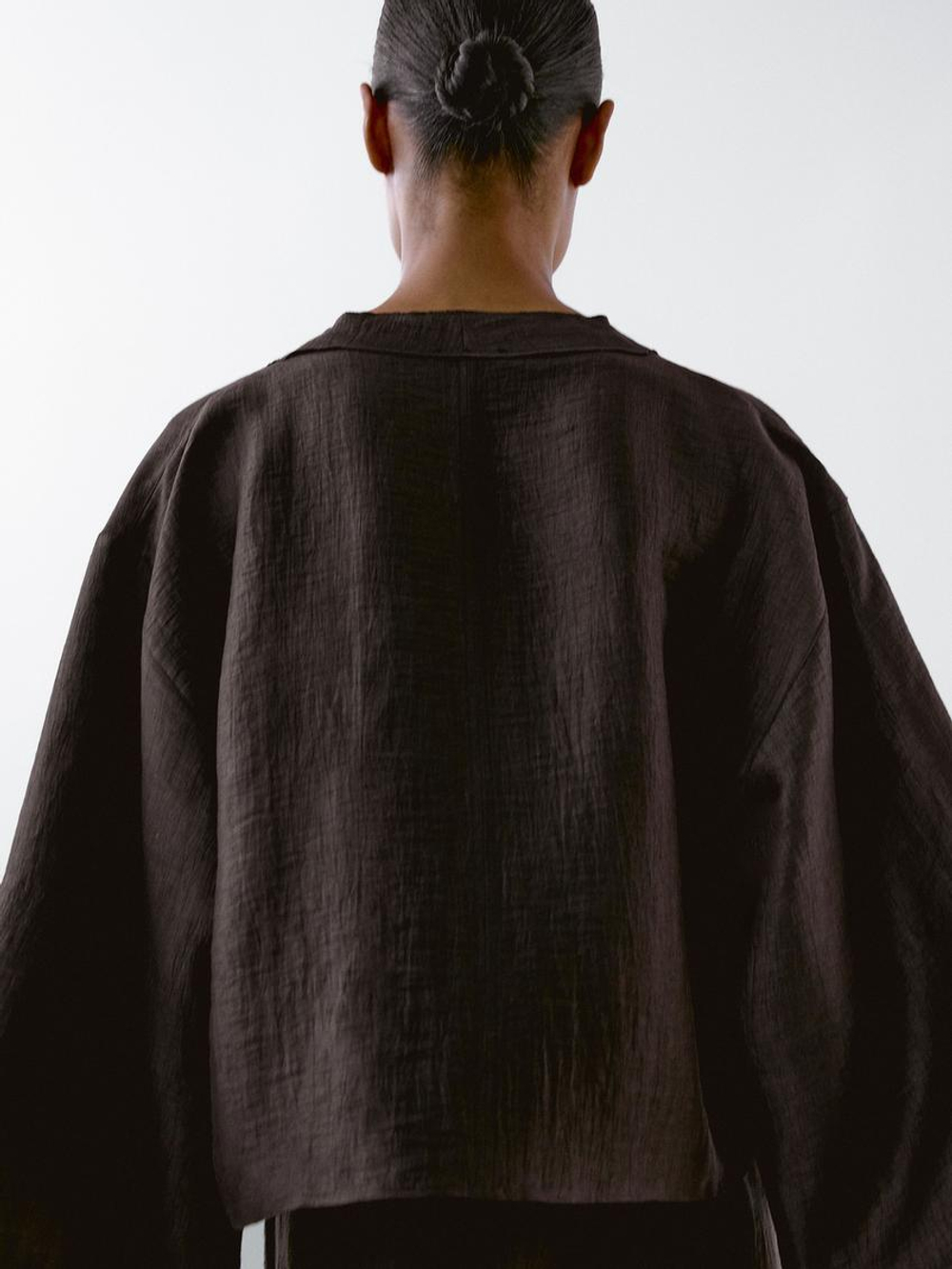 Massimo Dutti Кимоно из смесового льна внахлест, баклажанный