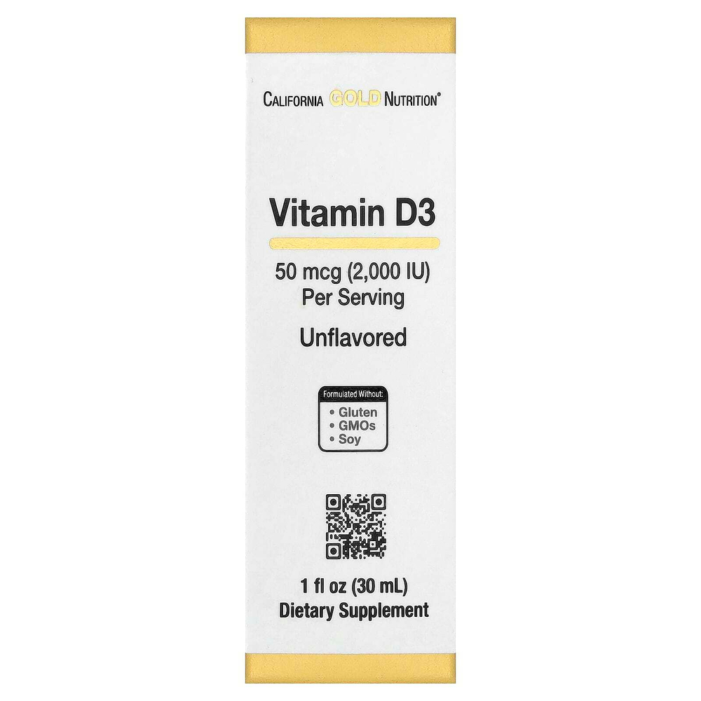 California Gold Nutrition, витамин D3, с нейтральным вкусом, 50 мкг (2000 МЕ), 30 мл (1 жидк. унция)
