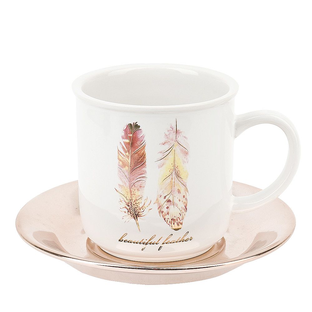 Чайный сервиз 12пр. "Перья" (6 персон) на металлической подставке v=250мл. (керамика)