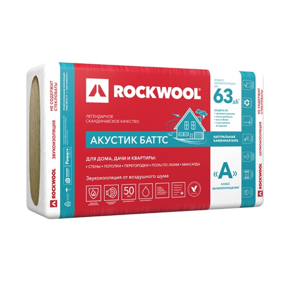 Утеплитель Rockwool Акустик Баттс 1000х600х50 мм, 10 шт