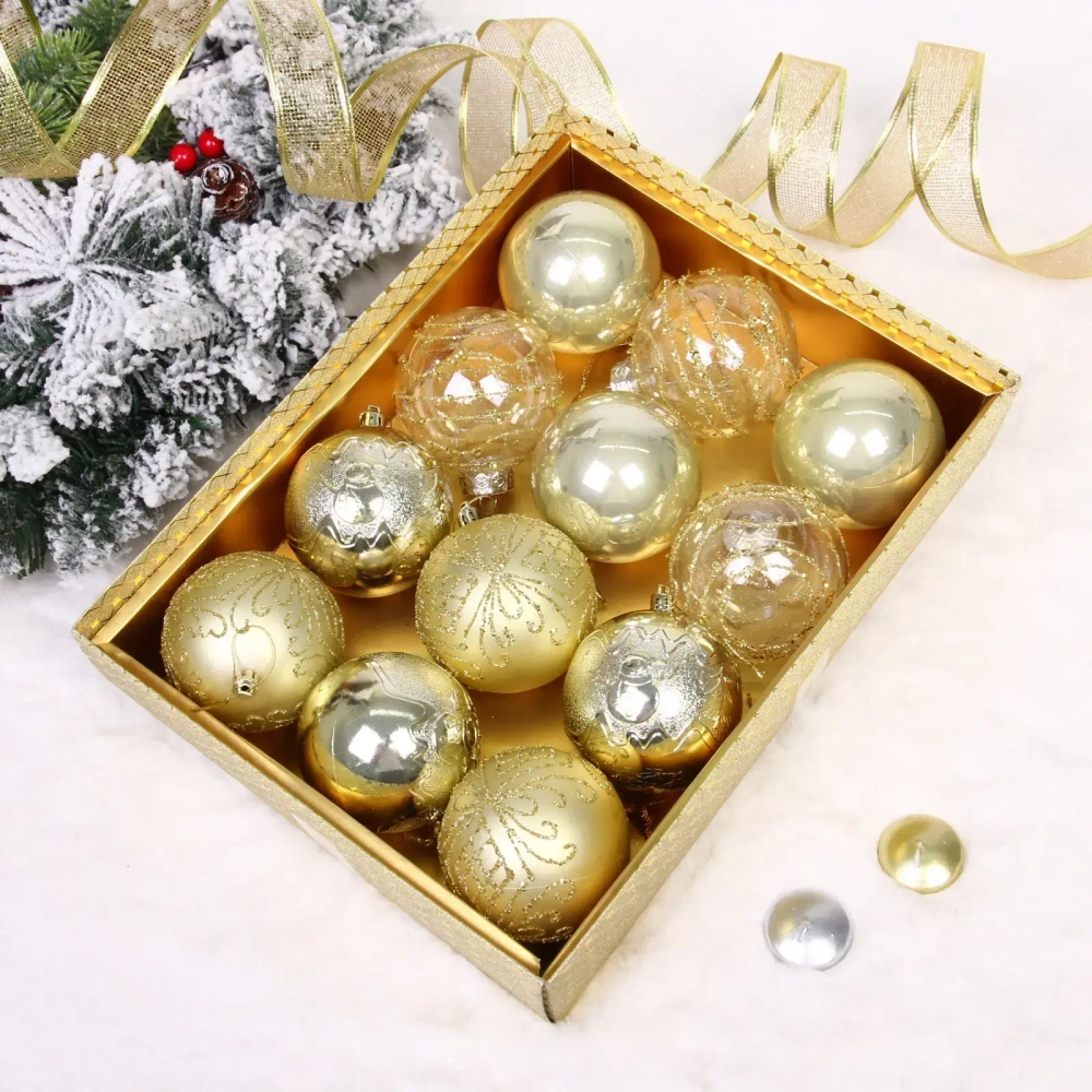 Новогодние шары «Волшебство ночи» 8 см (набор 12 шт), Золото