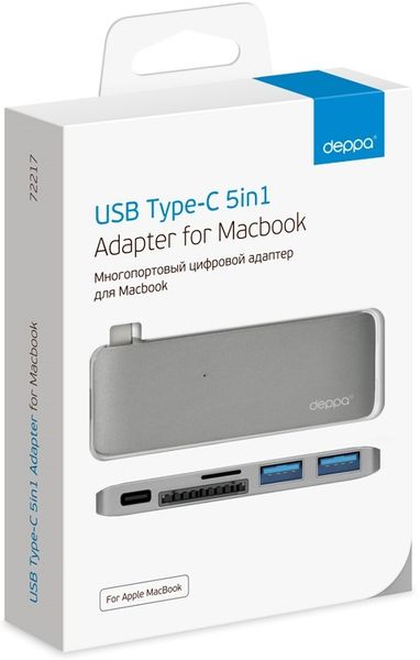 Deppa USB-C (Yype-C) Adapter 5in1 (72217) - адаптер для Macbook (Space Gray)