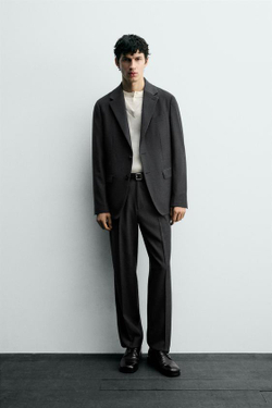 ZARA КОСТЮМНЫЕ БРЮКИ ИЗ 100% ШЕРСТИ, АНТРАЦИТОВО-СЕРЫЙ