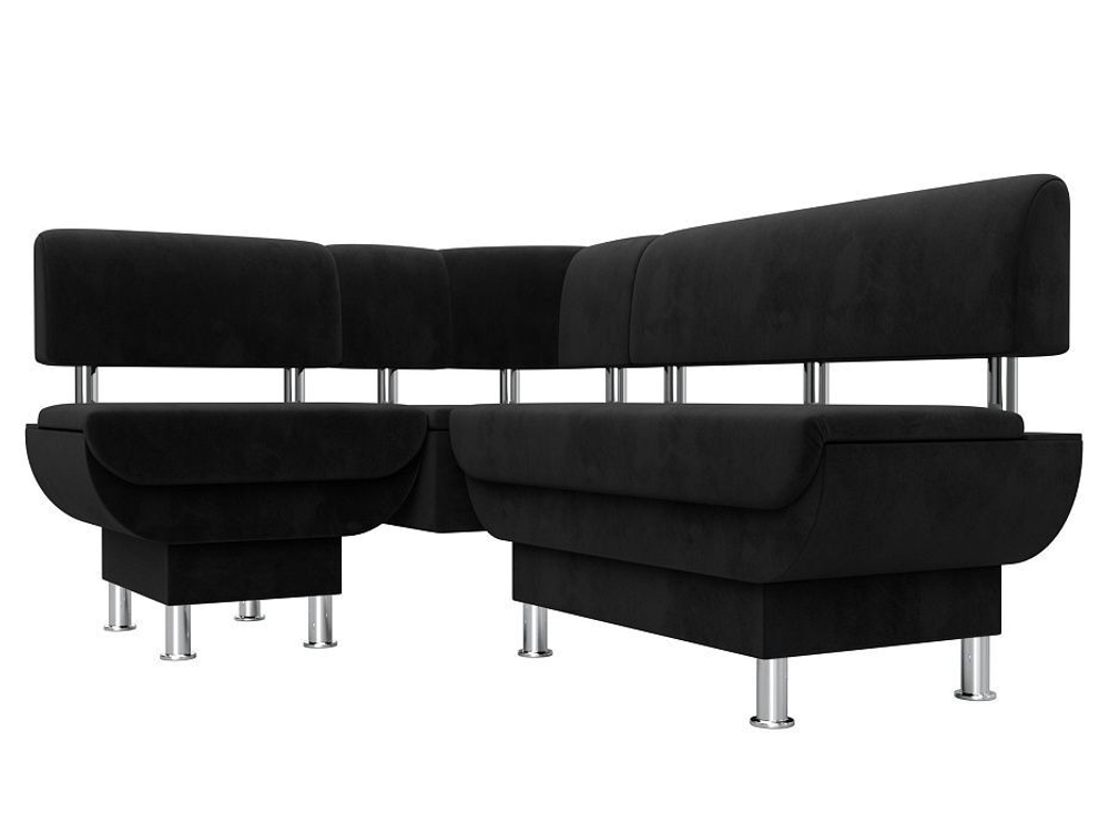 Диван кухонный угловой Альфа левый угол, Черный, Велюр, 116698L