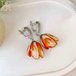 LEFIREL' Серьги серебряные женские "Астрея" с цветами из муранского стекла / ювелирные украшения из родированного серебра 925