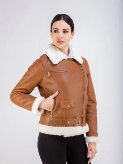 Дубленка зимняя натуральная короткая авиатор Турция